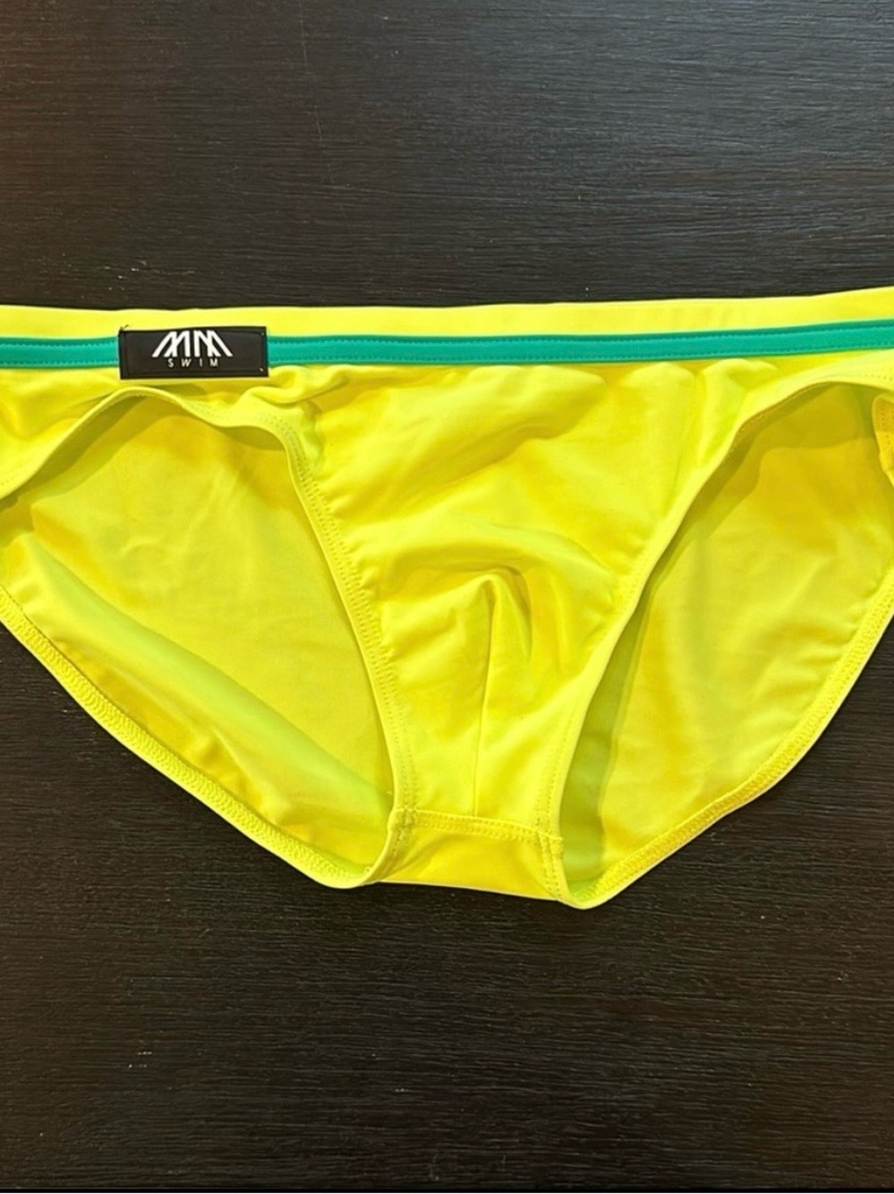 Neon Yellow Men’s Swim Brief with Teal Trim